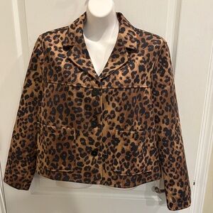 Lucy Paris Barren Leopard Print V-Neck Long Sleeve Faux Suede Jacket Size M